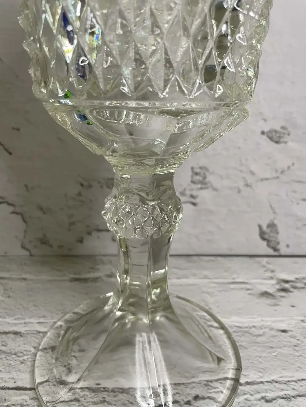 Vintage Indiana Glass Tiara Diamond Point Footed Pedestal Lidded Apothecary Jar